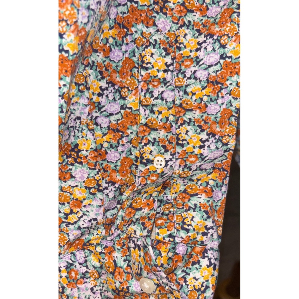 J.Crew Secret Wash Slim Fit Floral Button Down Shirt Orange Purple Large Pocket - Picture 8 of 13